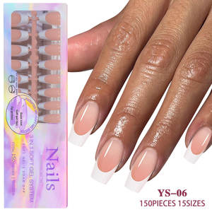 150 <span class=keywords><strong>Uñas</strong></span> Postizas Acrílicas en Forma de T <span class=keywords><strong>Ovaladas</strong></span> y Almendradas, Estilo Francés, <span class=keywords><strong>Uñas</strong></span> Postizas Cuadradas Medianas de Cobertura Completa - Product Image 3