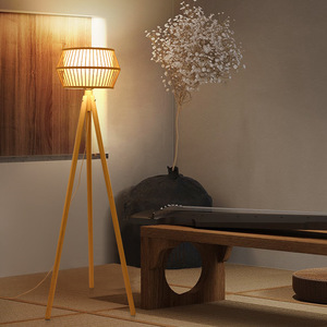 Paralume in bambù <span class=keywords><strong>Vintage</strong></span> fatto a mano a Led lampade da terra treppiede in legno E27 luci da pavimento ad angolo per soggiorno decorazioni per la casa - Product Image 4