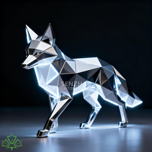 Escultura de zorro de acero inoxidable moderno pulido a espejo geométrico personalizado Senzhao - Product Image 4