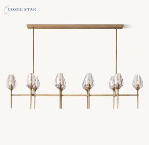 Candelabro lineal LED moderno de tulipán, lámparas <span class=keywords><strong>colgantes</strong></span> de cristal de latón <span class=keywords><strong>para</strong></span> comedor, sala de estar, Bombilla E12, incluye instalación de proyecto - Product Image 4