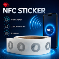 Étiquette NFC autocollante en gros 13,56 MHz HF NTAG213 424 passive ISO14443A en rouleau, papier couché, sécurité, logo imprimé, étiquette RFID intelligente