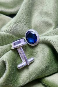 Boutons de manchette en topaze bleue de qualité supérieure, taille ovale, faits à la main, en argent sterling 925, bijoux de luxe unisexe, fabrication de pierres précieuses - Product Image 3