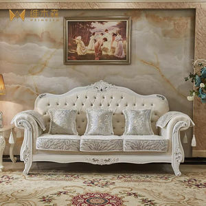 Set <span class=keywords><strong>Sofa</strong></span> Ruang Tamu Gaya Eropa, <span class=keywords><strong>Sofa</strong></span> Kain Sederhana Berbahan Kayu Solid Ukiran Prancis dengan Beludru, Kombinasi Furnitur Villa Mewah - Product Image 3