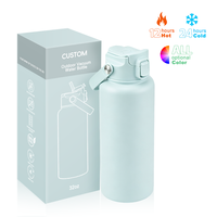 Bouteille d'eau isotherme à double paroi en acier inoxydable de 1000 ml (32 oz) avec paille et bec verseur, personnalisable avec logo