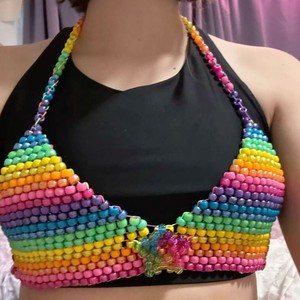 Nouveau Soutien-gorge Kandi perlé arc-en-ciel à motifs pour femmes et enfants, idéal pour les photos de bikini Kandi, les tenues de festival <span class=keywords><strong>Burning</strong></span> <span class=keywords><strong>Man</strong></span> et les tenues Pride - Product Image 2