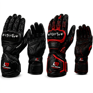 Guantes de Motocicleta Long Mission Industry de Cuero con Pantalla Táctil, Forro de Piel hasta la Muñeca, Deportivos, Transpirables, Negros y Rojos, para las Cuatro Estaciones - Product Image 1