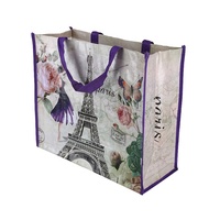 Sacs fourre-tout en polypropylène tissé laminé avec impression de logo de marque personnalisée et poignée en sangle renforcée