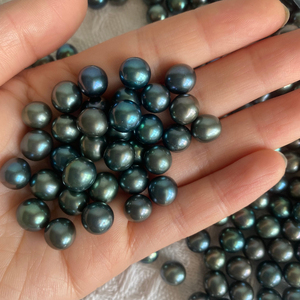 NO Hole Jewelry Making 8-9 mm High Quality Blue Green Peacock <strong>Black</strong> Round Freshwater <strong>Pearl</strong>