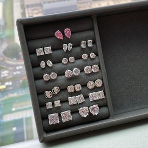 Dylam Exquisite Jewelry Earring Glamorous 925 Sterling Silver Eternity Square Heart Round <b>Diamond</b> 5A Zirconia Stud Earrings - Product Image 6