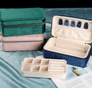 Portable Rectangle Velvet Jewelry Case Wholesale Exquisite Travel Storage <b>Box</b> for Earrings Rings with Custom Logo - Product Image 4