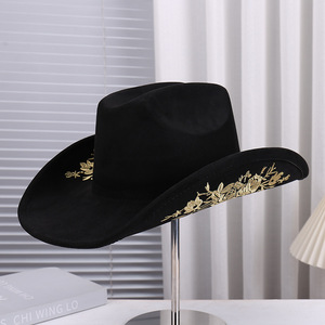 Sombreros de <span class=keywords><strong>Vaquero</strong></span> de Ala Ancha para Hombre y Mujer, <span class=keywords><strong>Sombrero</strong></span> de <span class=keywords><strong>Vaquero</strong></span> y Vaquera de Gamuza, <span class=keywords><strong>Sombrero</strong></span> Panamá de Fieltro - Product Image 2