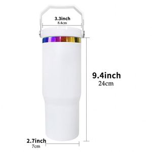 ขวดน้ำพลาสติกแบบพกพาขนาด 30 ออนซ์ ลายมาการองสีรุ้ง พร้อมหลอดดูดแบบพลิกได้ สำหรับนักเรียน ใช้กลางแจ้ง แคมป์ปิ้ง แก้วน้ำแบบมีหูจับ สำหรับพิมพ์ลายด้วยเลเซอร์ (USA) - Product Image 5
