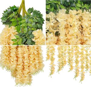 Confezione da 12 ghirlande finte appese fiori di seta vite di glicine artificiale per la decorazione della festa della parete di nozze fiori di glicine Champagne - Product Image 2