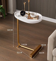 Table basse moderne de luxe dorée, table d'appoint portable en bois et marbre en forme de C pour la maison, l'hôtel, le salon et la chambre à coucher