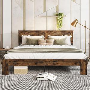 Cadre de lit king size en bois rustique vintage avec tête de lit et <span class=keywords><strong>lattes</strong></span> en bois, assemblage facile, fabrication en usine - Product Image 1