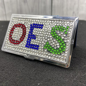 Pesanan kustom dari kotak penyimpan Kartu Bintang Timur casing tempat kartu bisnis Bling berlian imitasi huruf Yunani logam hadiah pesta - Product Image 2