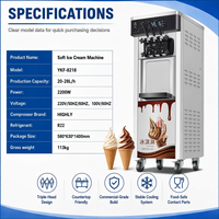 Machine à glace molle professionnelle de 2200 W à haute production, 28 L/H, 3 saveurs, machine à glace molle commerciale