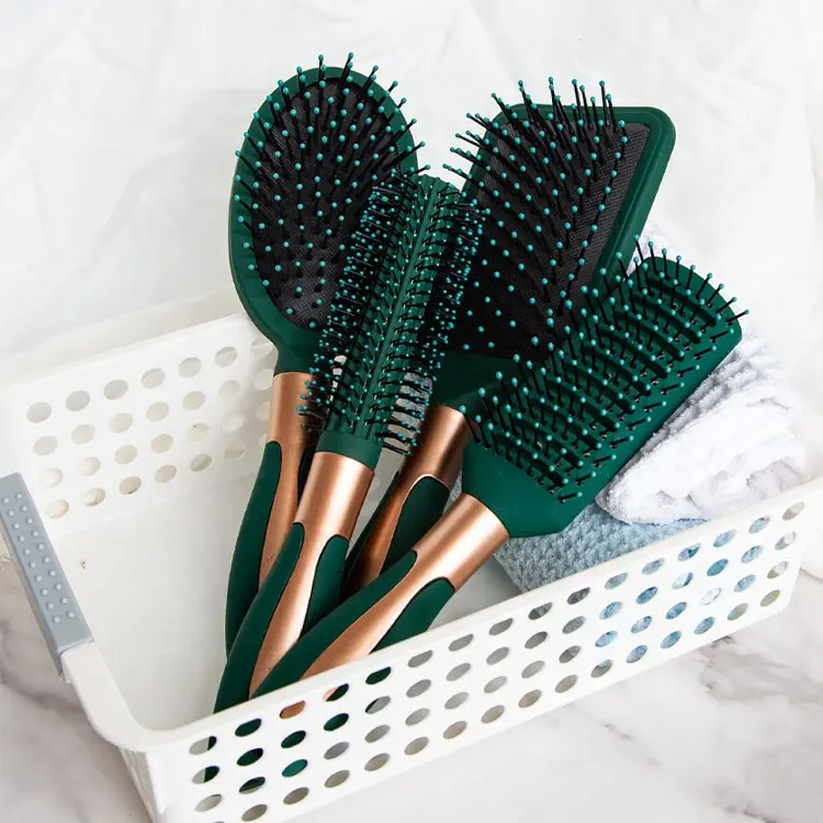 Gloway Custom Oem Professional 4Pcs Luxury Curly Plastic Detangling Hairbrushes Salon Green Curly Hair Brush Set For Women