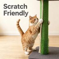 Arbre à chat en sisal vert avec plateforme, boule de jeu suspendue, lit de repos supérieur et zone de grattage latérale, tour pour chat d'intérieur