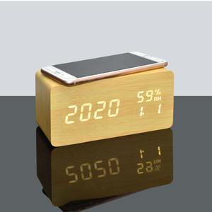 新技術デジタルワイヤレス充電目覚まし時計木製音声制御電子デスクトップ時計温度計 - Product Image 3