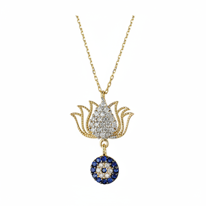 14K สีทองทึบดอกบัว zircon หิน nazar เสน่ห์สร้อยคอเครื่องประดับดีสำหรับผู้หญิงที่ทำในตุรกี - Product Image 2