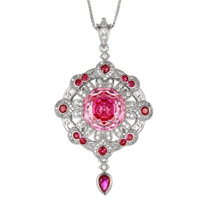 Collier Pendentif Fleur à Pompon en Cuivre Écologique avec Zircon Cubique Rose Taillé, Bijou Tendance pour Femme, Idéal pour le Bureau et les Voyages - Product Image 1