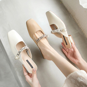 Manufacturer Custom 2023 Summer Ladies Slide Sandals Comfortable Close Toe Genuine Leather Anti Slip Low Heel <strong>Women</strong> Mule <strong>Shoes</strong> <strong>f</strong> - Product Image 2