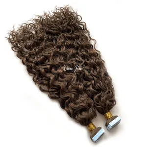 Vmae Rauwe Europese Menselijke Haarband Ins Chocoladekleur Donkerbruin Diep Water Wave Tape In Hair Extensions Menselijk Haar