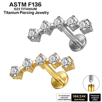Clous d'oreille en titane ASTM F136 à filetage interne, avec zircone cubique 5A à dos plat, plaqués or 18K 24K, pour piercing de cartilage d'oreille et hélix, cadeau de mariage