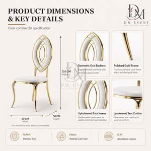 Chaise de mariage en acier inoxydable doré à dossier double anneau ovale avec coussin blanc pour banquets et événements hôteliers – Vente en gros de sièges - Product Image 5