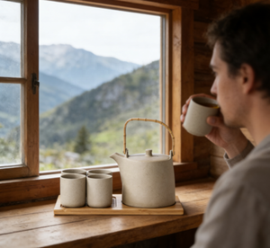 Tetera de Cerámica Ecológica Moderna de 1 Litro con Taza de Té de Porcelana y Mango de Bambú para el Té de la Tarde - Product Image 4