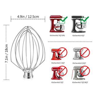 Batteur sur socle Pièces de rechange 6 QT Bowl-lift Stand Mixer Attachment Egg Heavy Cream Beater Acier inoxydable 6 Wire Whip For Kitchen Aid - Product Image 6