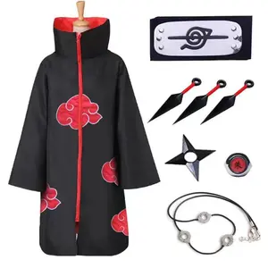 Kostum Cosplay Anime, kostum panggung Ninja pesta Bar untuk dewasa, Set jubah Akatsuki Halloween untuk anak-anak