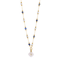 Collier ras du cou FMSNK-12 rétro bohème de créateur avec pendentif en lapis-lazuli et labradorite colorés pour l'été, bijou fantaisie pour femme
