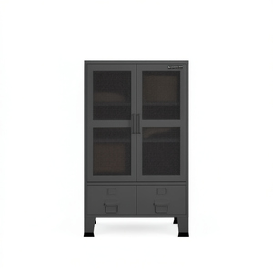 Armoire de rangement industrielle anthracite 27,6x15,7x45,3 cm, meuble de salon en métal avec 2 portes et 2 tiroirs - Product Image 1