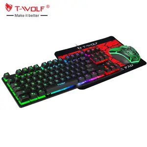 Bahan Baru Plastik ABS Keyboard Berkabel Bahasa Rusia Korea Inggris Spanyol Paket Glowing Gaming Keyboard dan Mouse