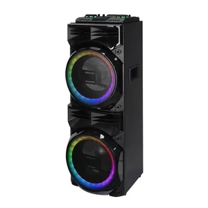 Hot Selling Outdoor Double 10 Inch Speaker 600W Wireless Tf Usb Loudspeaker Wood Colorful Light Party Speaker Sound System