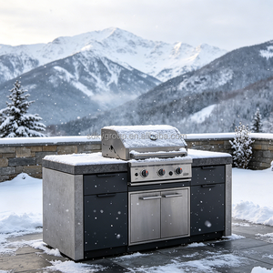 Cuisine extérieure modulaire moderne en acier inoxydable, étanche, préfabriquée, avec bar de jardin, réfrigérateur à boissons intégré et barbecue. - Product Image 4