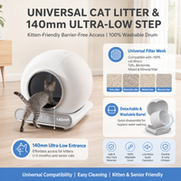 Kotak Pasir Kucing Otomatis Pembersih Sendiri Toilet Kucing Pintar Kontrol APP Anti Jepit Penghilang Bau Ganda Kapasitas 65L untuk Banyak Kucing