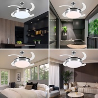 Ventilateur de plafond LED en acrylique argenté simple, luminaire décoratif pour appartement, 3 couleurs changeantes, avec ventilateur et lumière