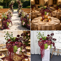 Fleurs artificielles mixtes réalistes rouge vif et vert pour la décoration de mariage et de rentrée scolaire