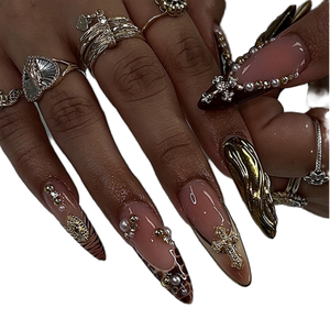 24 <span class=keywords><strong>Uñas</strong></span> Postizas Francesas con Estampado <span class=keywords><strong>de</strong></span> Leopardo 3D, Diseño <span class=keywords><strong>de</strong></span> Cruz con Diamantes, <span class=keywords><strong>Uñas</strong></span> Artificiales <span class=keywords><strong>de</strong></span> Tipo <span class=keywords><strong>Stiletto</strong></span> Largo - Product Image 1