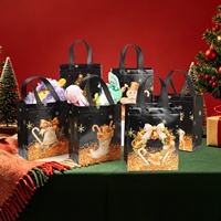 Sac cadeau de Noël noir haut de gamme, motif dessin animé, sac fourre-tout réutilisable, emballage cadeau vide en non-tissé, vente en gros