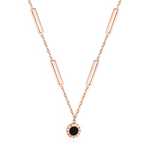 Collar de Cadena de Oro Hecho a Mano en Corea con Piedra Negra para Mujer, Joyería de Acero Inoxidable - Product Image 1