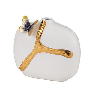 सोने की सजावटी तितली नॉर्डिक फूलदान गृह सजावट स्टैंड शादी की मेज सजावट सिरेमिक फूल फूलदान - Product Image 1
