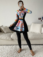 S-XL livraison directe haut une pièce impression graphique 3 pièces ensembles couverture complète à manches longues Burkini maillot de bain musulman femmes