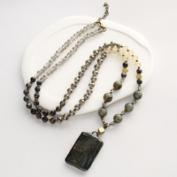 Collier Pendentif Goutte d'Eau Bohème Personnalisé Style Western Tendance avec Pierres Naturelles, Verre et Hématite Connectée