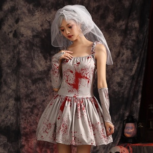 Bloodstained Clothes Ghost Bride Adult Kids Halloween Costume Women Men Blood Stained Suit and <strong>Veil</strong> Horror Vampire Zombie <strong>Dress</strong> - Product Image 1
