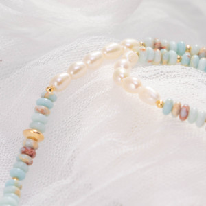 สร้อยคอจี้มุกน้ำจืดใหม่ สร้อยคอหินธรรมชาติ ชุบเงินชุบทอง สร้อยคอลูกปัด ตัวล็อคกันน้ำ เครื่องประดับ - Product Image 3