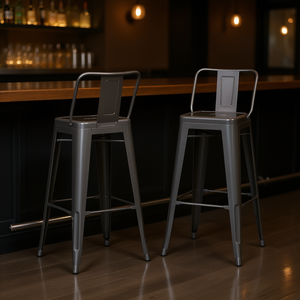 Ensemble de 2 tabourets de bar en métal Rayne, gris, 30 pouces, design industriel, meubles de bar pour la maison - Product Image 2